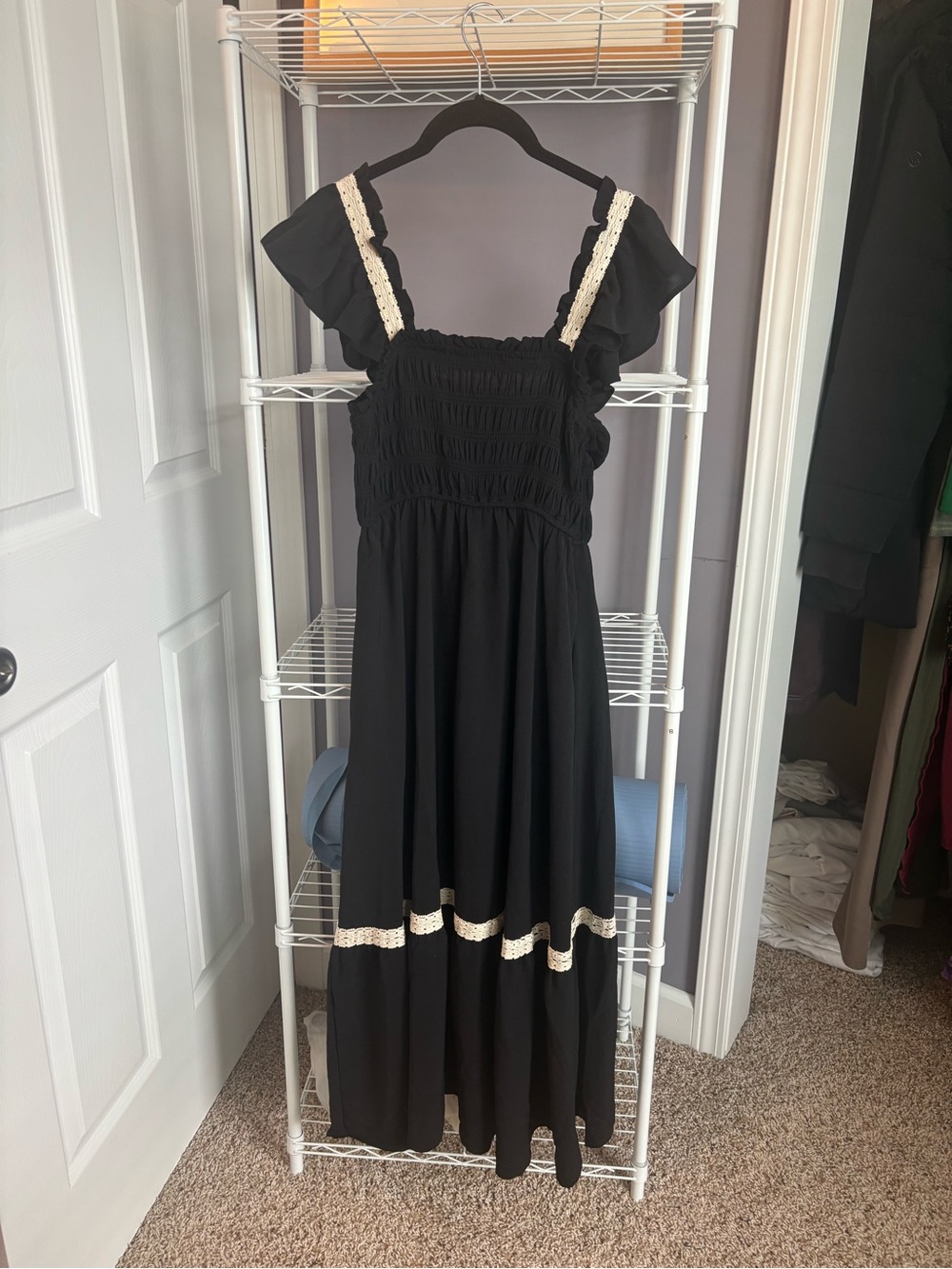 Black Lace-Trim Smocked Midi Dress — Women